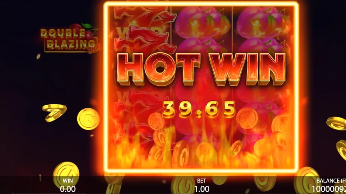 Interface do slot 3x5 Double Blazing com símbolos de frutas e fogo